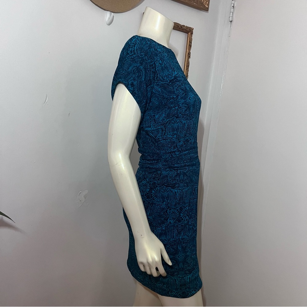 Ann Taylor Extra Small Petite Dress Turquoise Boat Neck Roushing gorgeous ZZ - Picture 6 of 10